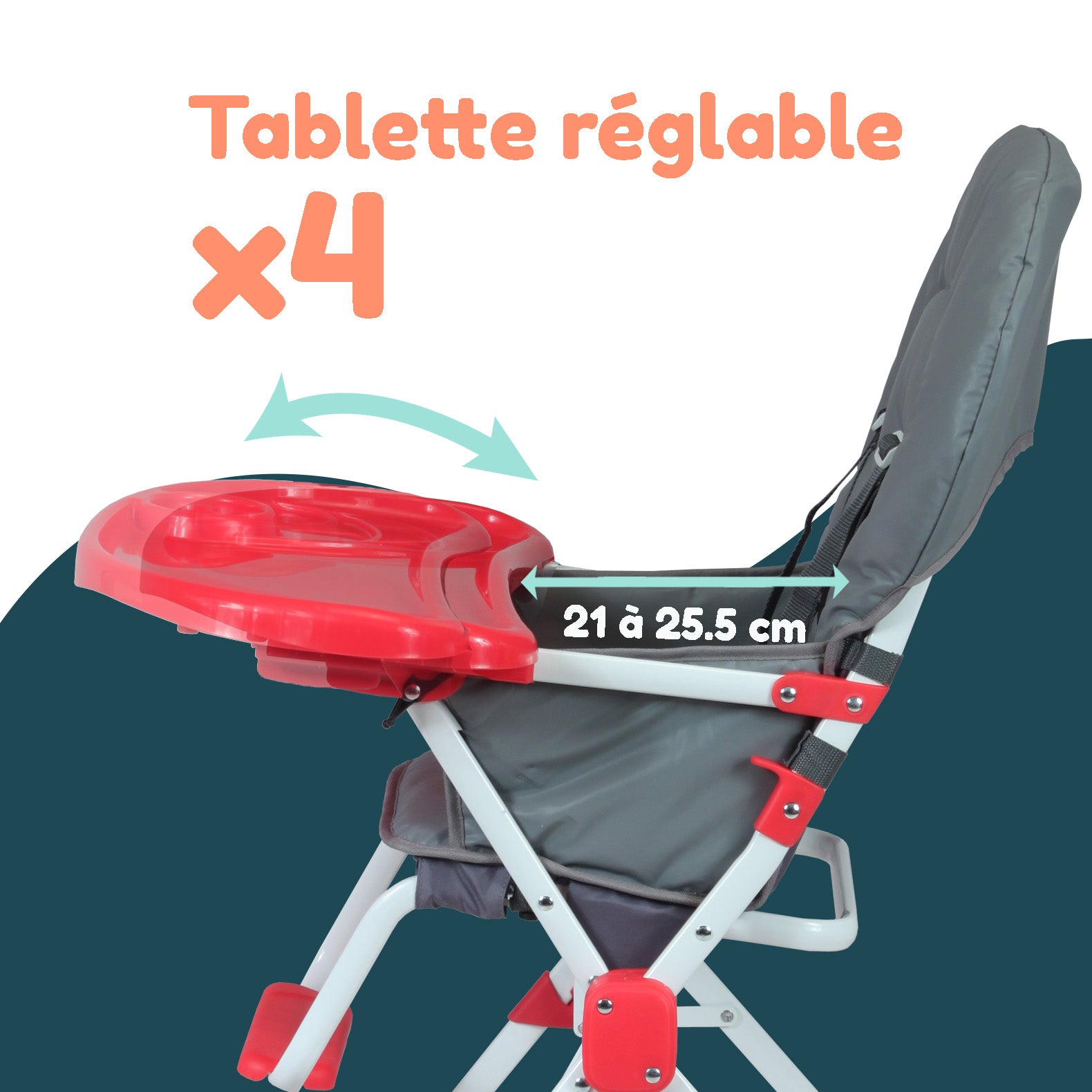 Bambisol Chaise Haute Bébé Pliable Fixe | Ultra Compacte et Légère,  Tablette Amovible Réglable | Grise