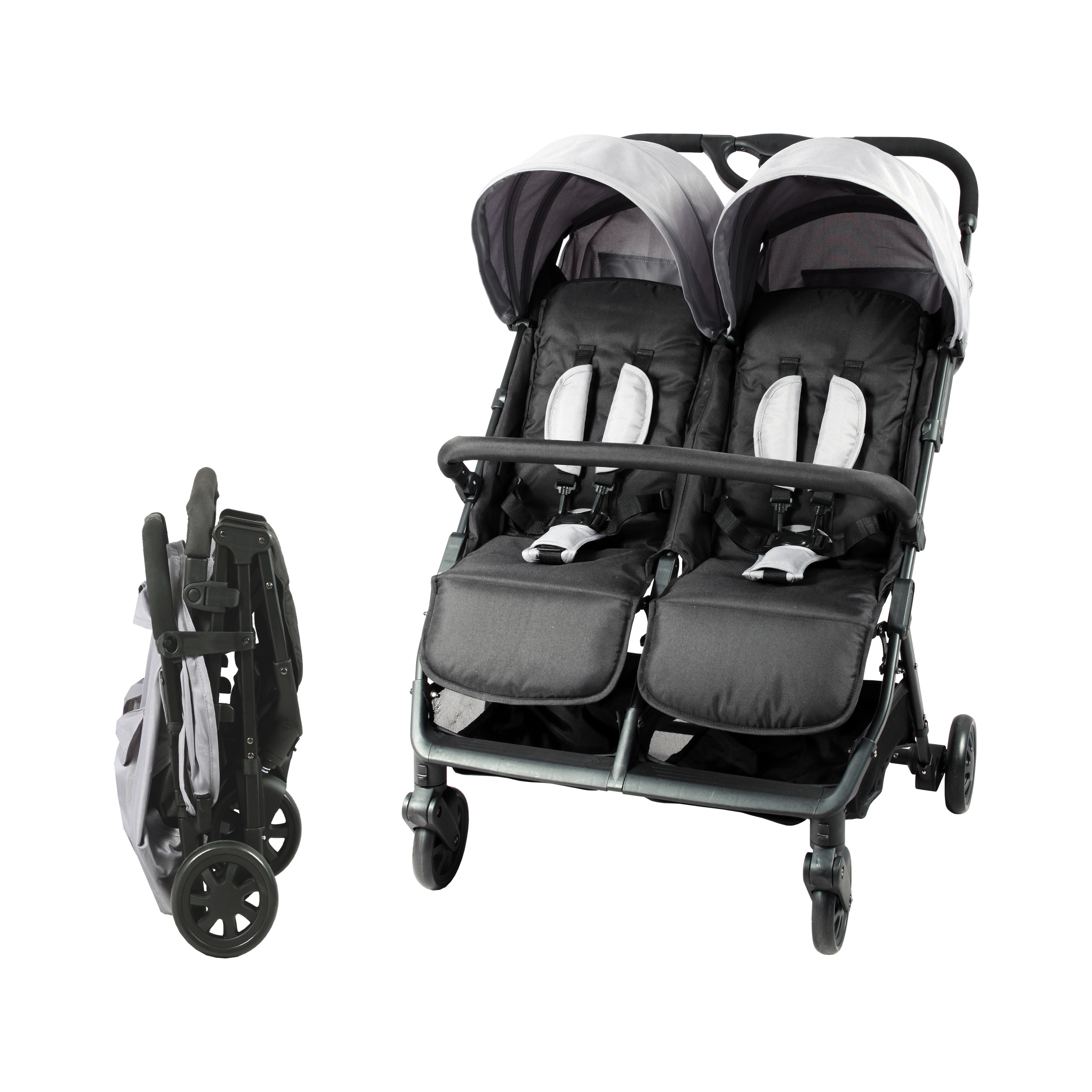 Poussette double ultra compacte côte à côte – Bambisol Puériculture