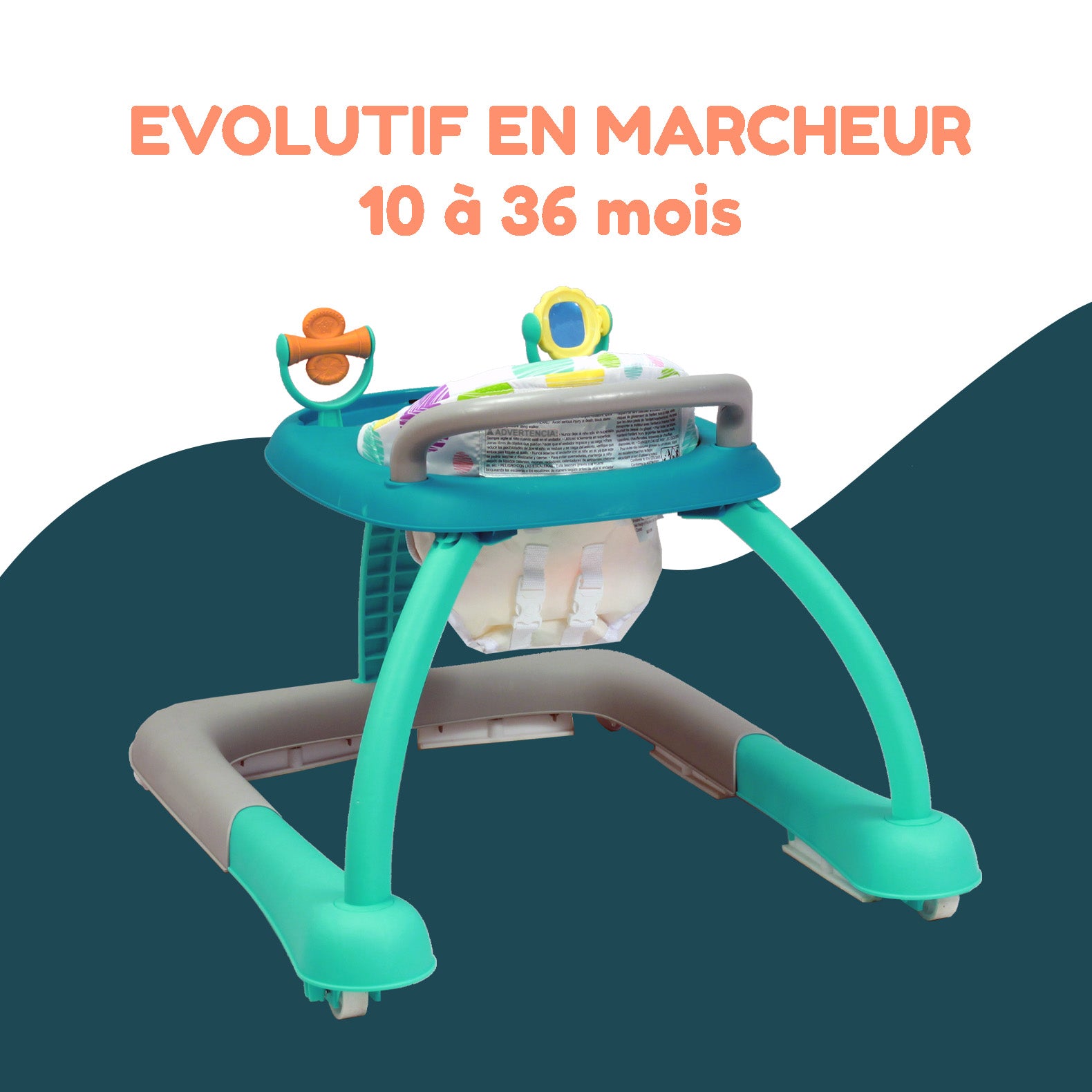 Bambisol Trotteur Marcheur Bébé 2 En 1, Evolutif, Jeux Hochets